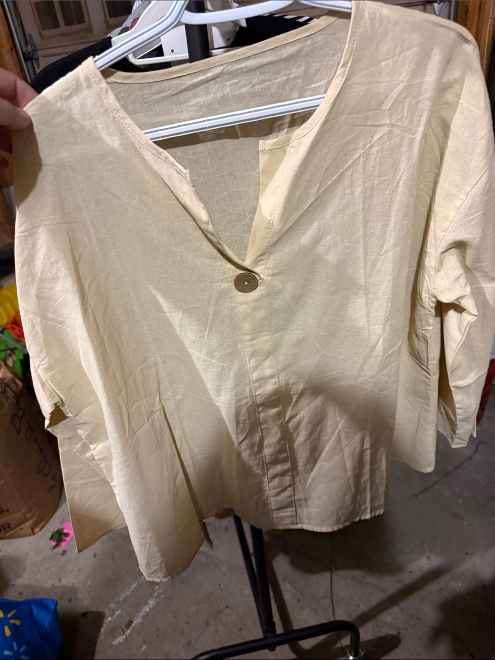 Women's Cream Button-Front V-Neck Top